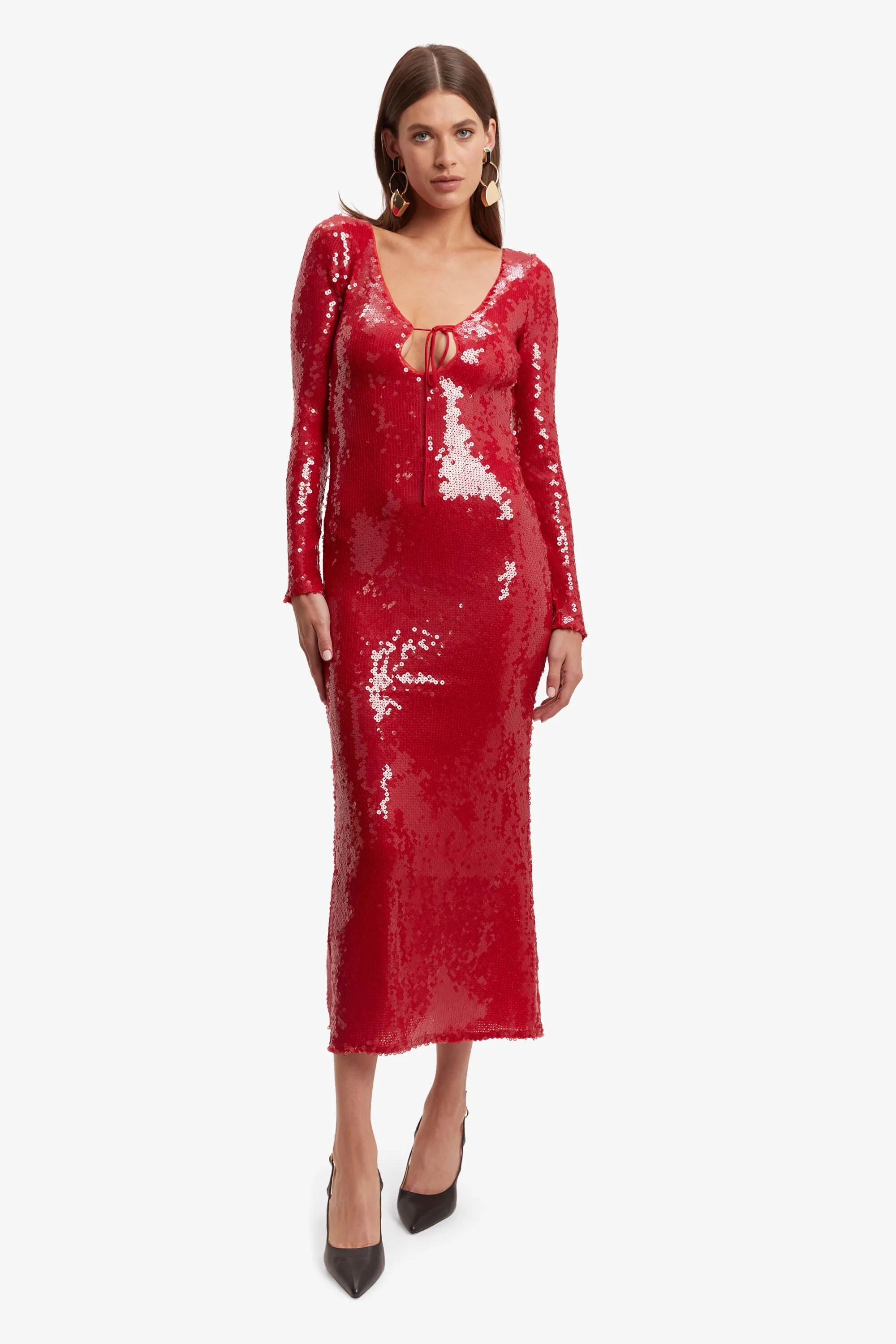 verona sequin maxi dress in deep red