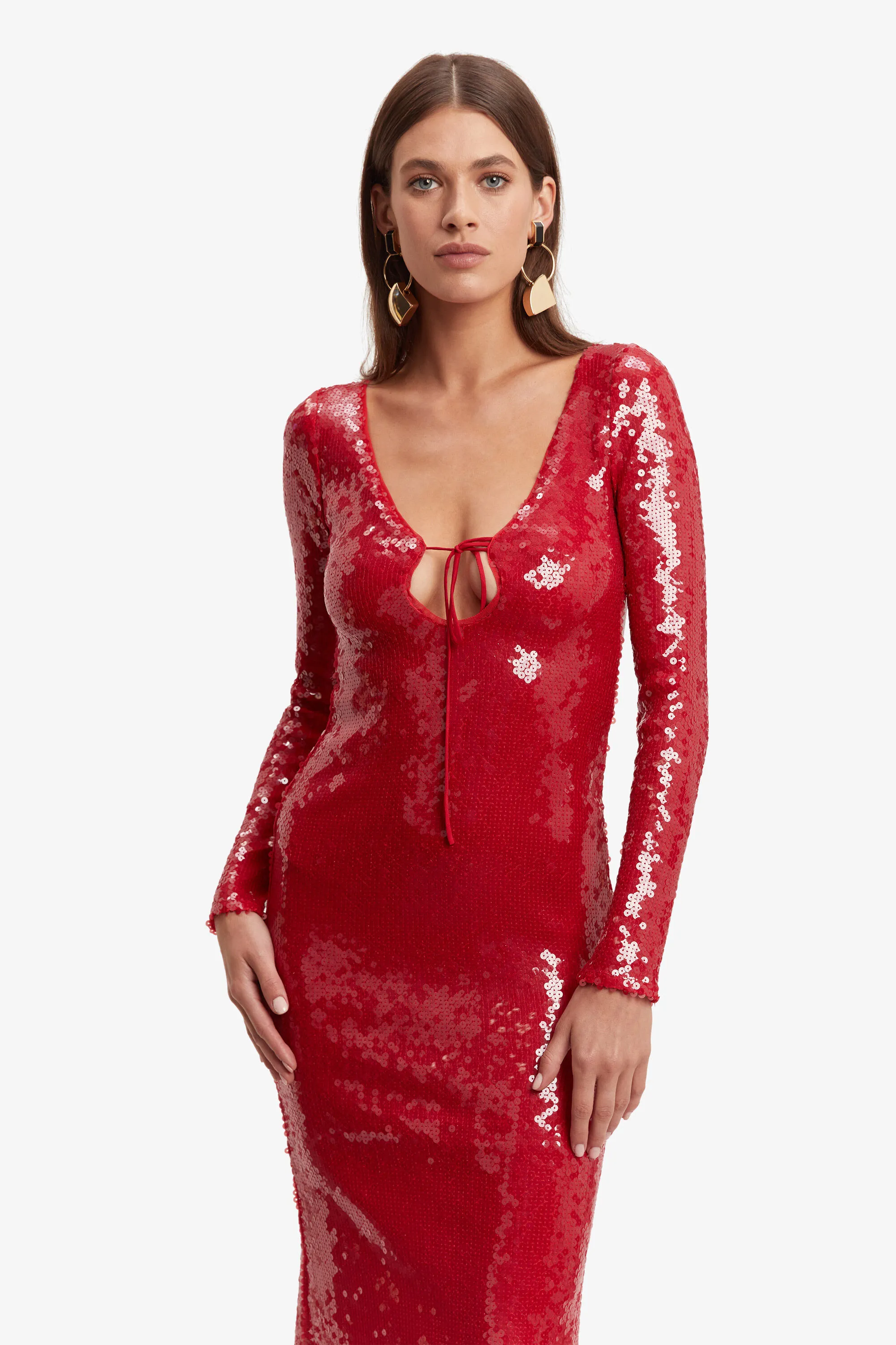 verona sequin maxi dress in deep red