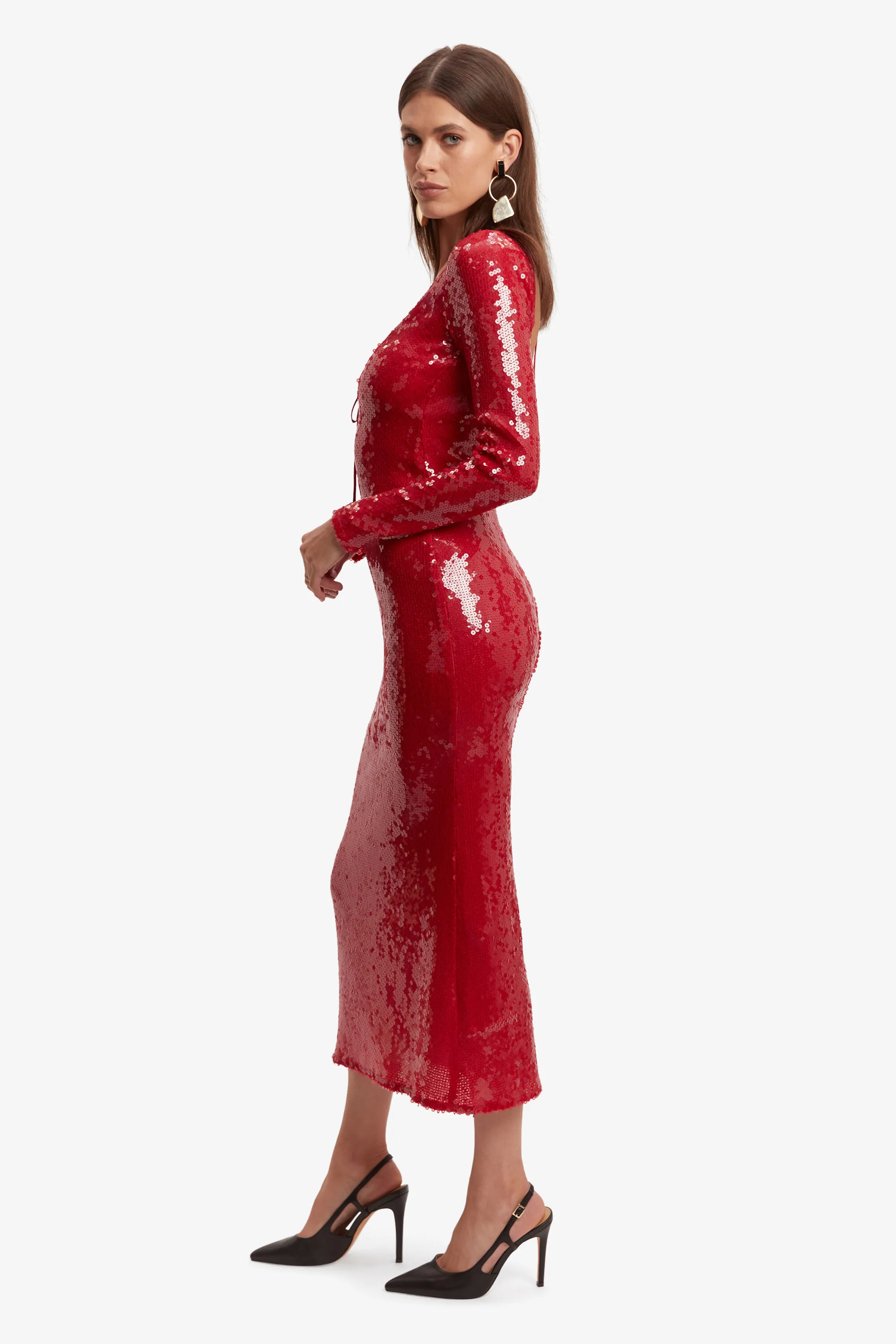 verona sequin maxi dress in deep red