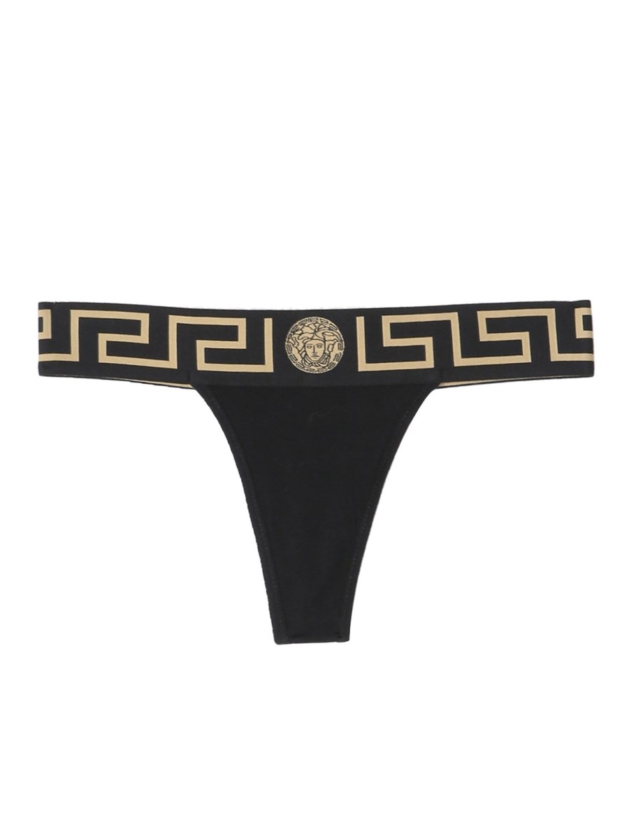 VERSACE    STRETCH COTTON THONG WITH GREEK AND MEDUSA