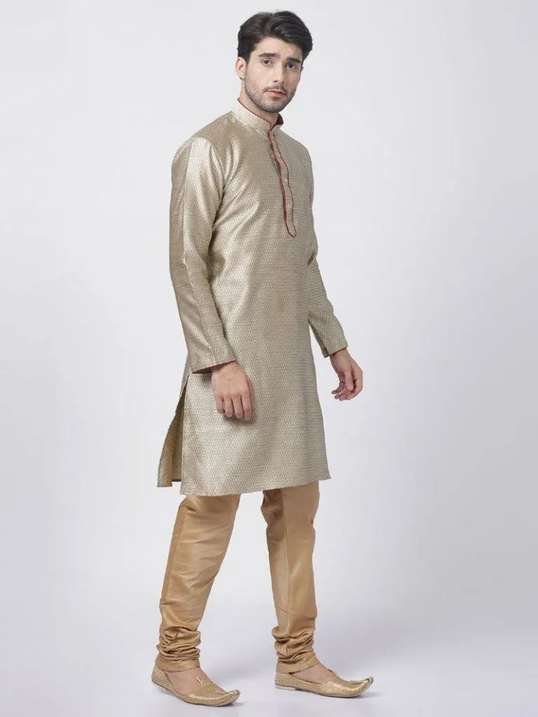 VM By VASTRAMAY Men's Beige Cotton Silk Blend Kurta and Pyjama Set