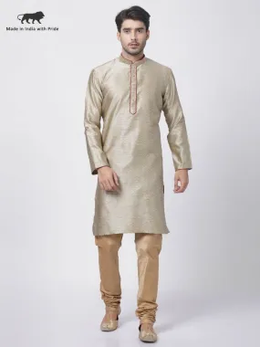 VM By VASTRAMAY Men's Beige Cotton Silk Blend Kurta and Pyjama Set