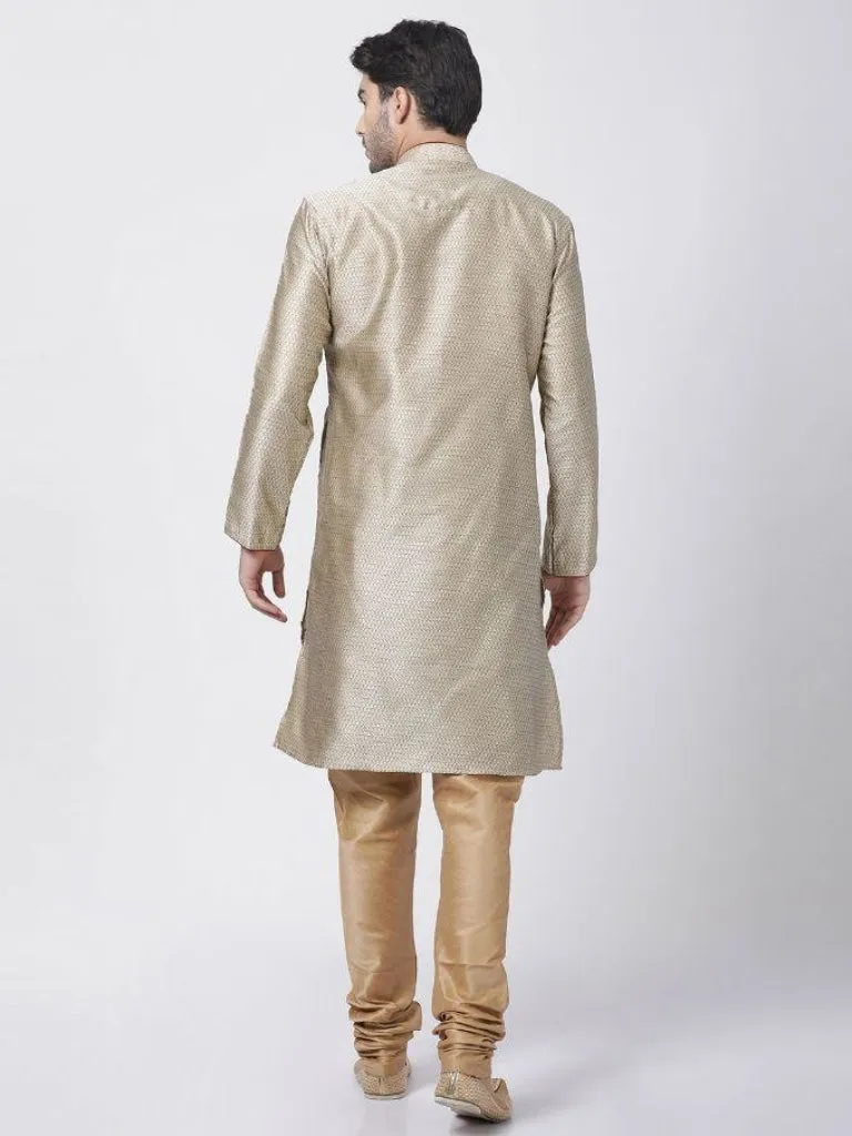 VM By VASTRAMAY Men's Beige Cotton Silk Blend Kurta and Pyjama Set