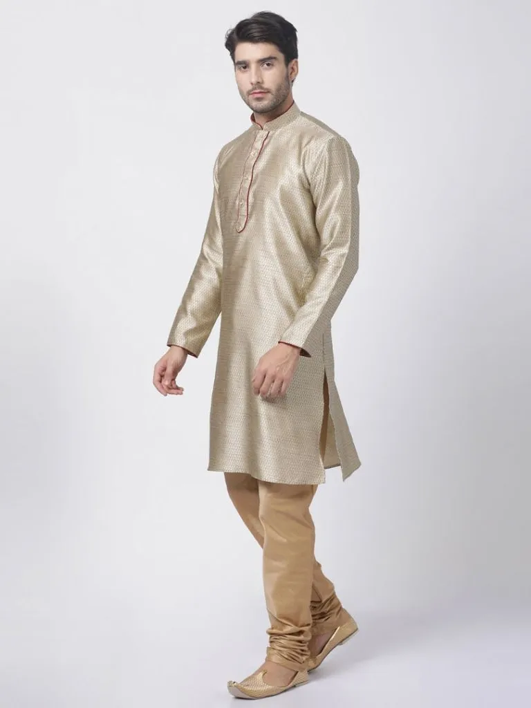 VM By VASTRAMAY Men's Beige Cotton Silk Blend Kurta and Pyjama Set