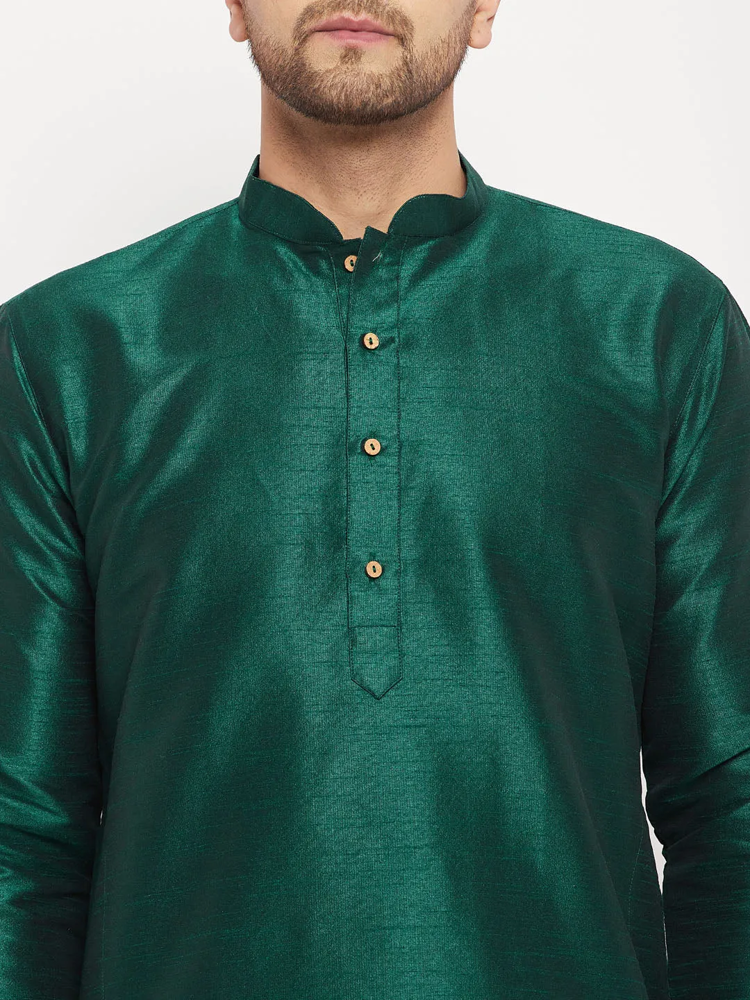 VM BY VASTRAMAY Men's Green Cotton Silk Blend Kurta