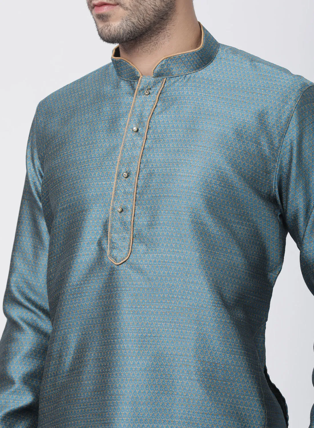 VM By VASTRAMAY Men's Light Blue Cotton Silk Blend Kurta and Pyjama Set