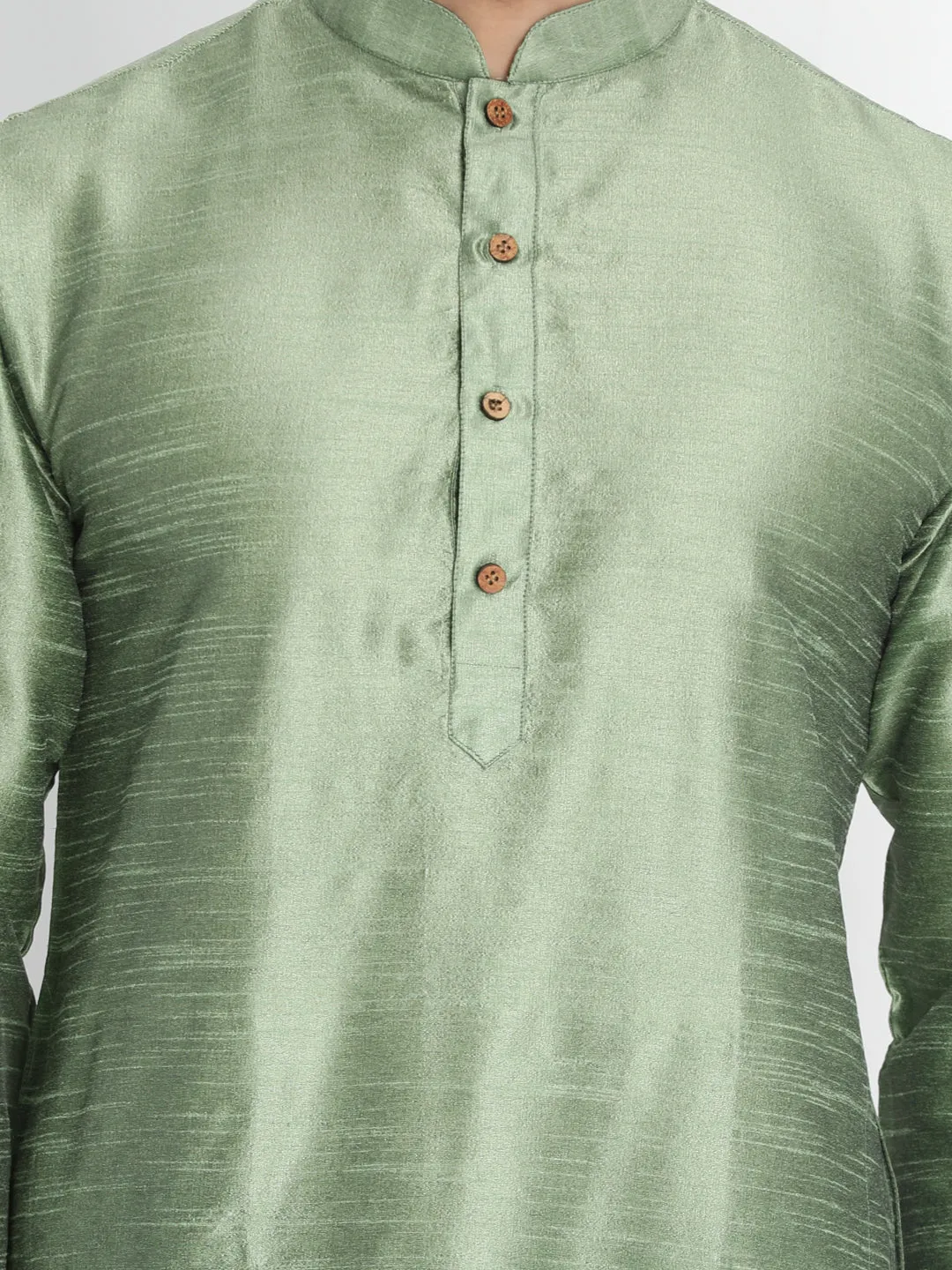 VM BY VASTRAMAY Men's Light Green Cotton Silk Blend Kurta and Pyjama Set