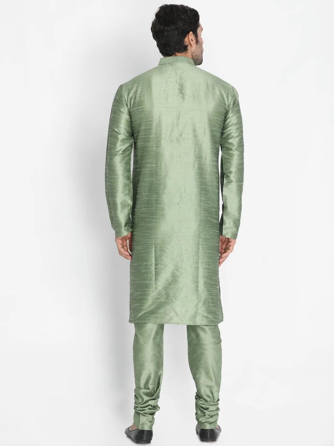 VM BY VASTRAMAY Men's Light Green Cotton Silk Blend Kurta and Pyjama Set