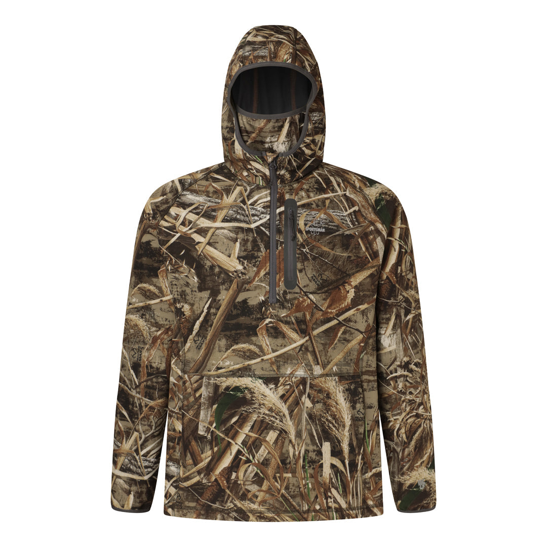 W3 Outbound Full Zip Hoodie: Mid weight Windproof Fishing Hoodie with Face Mask Half Zip