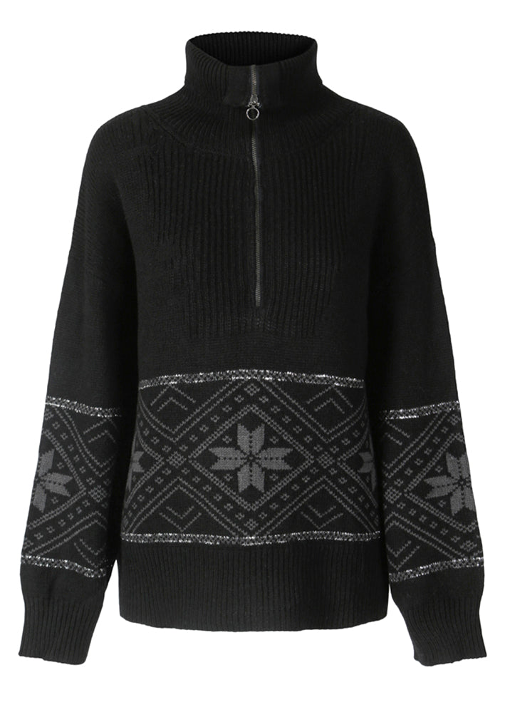 We Norwegians Snowflake Zip Up Cashmere Sweater - Black