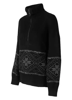 We Norwegians Snowflake Zip Up Cashmere Sweater - Black