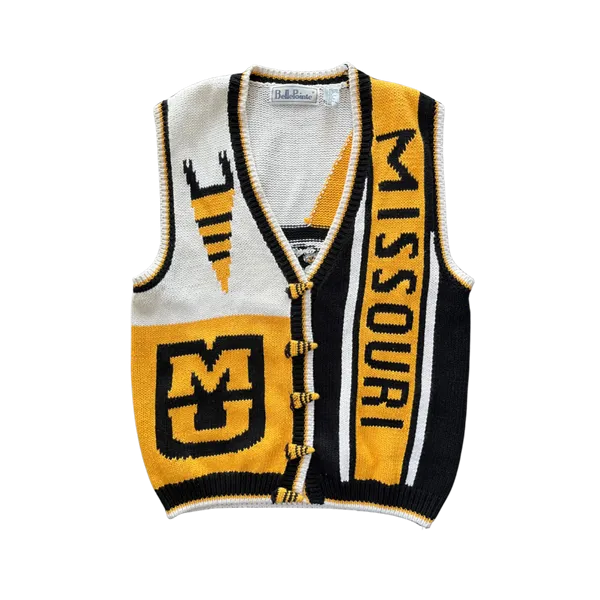 WESTSIDE STOREY VINTAGE | VINTAGE 80S MISSOURI TIGERS MU KNIT SWEATER VEST- BLACK/WHITE/GOLD