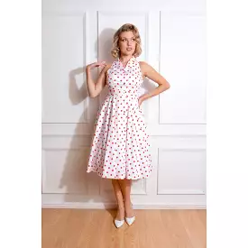 White And Red Polka Dot Print Rockabilly 50s Swing Dress