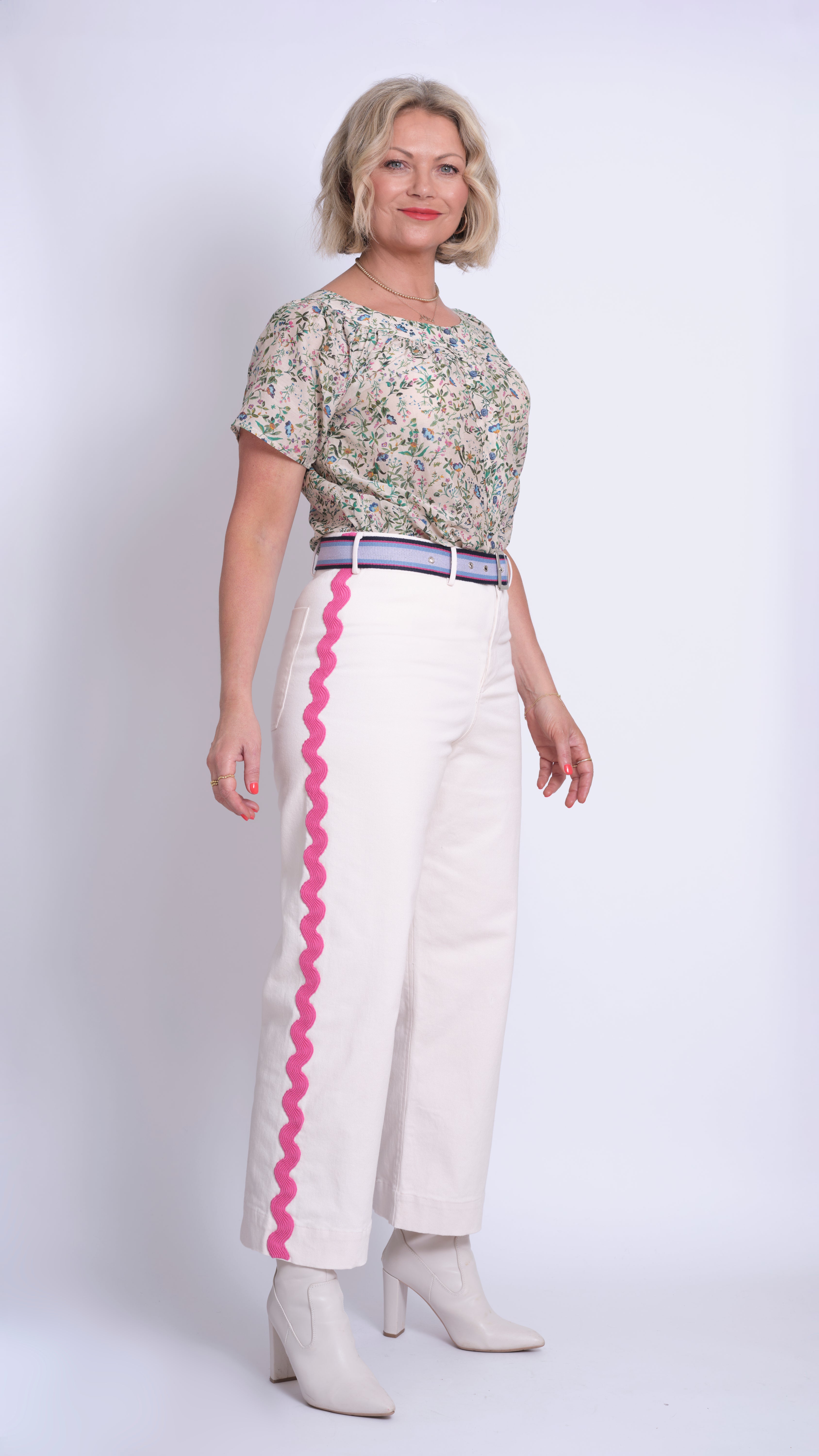 White Sailor Ric Rac Pant In Stretchy Cotton Twill