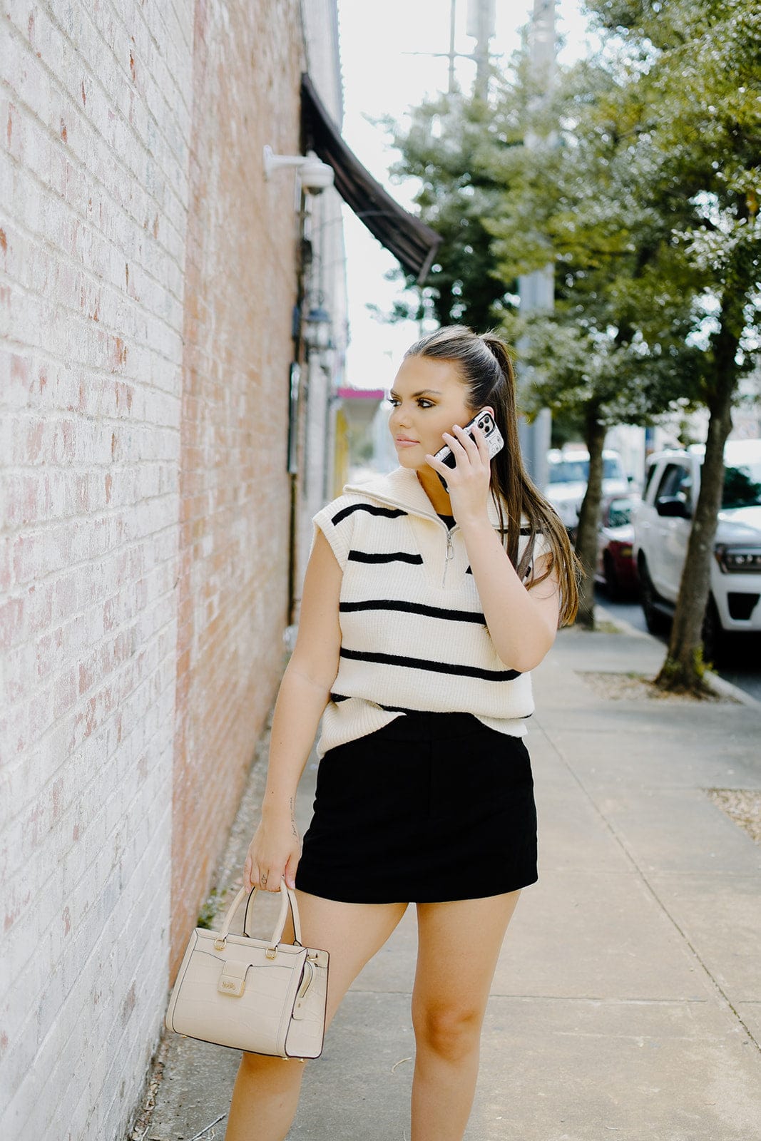 White Striped Quarter Zip Vest