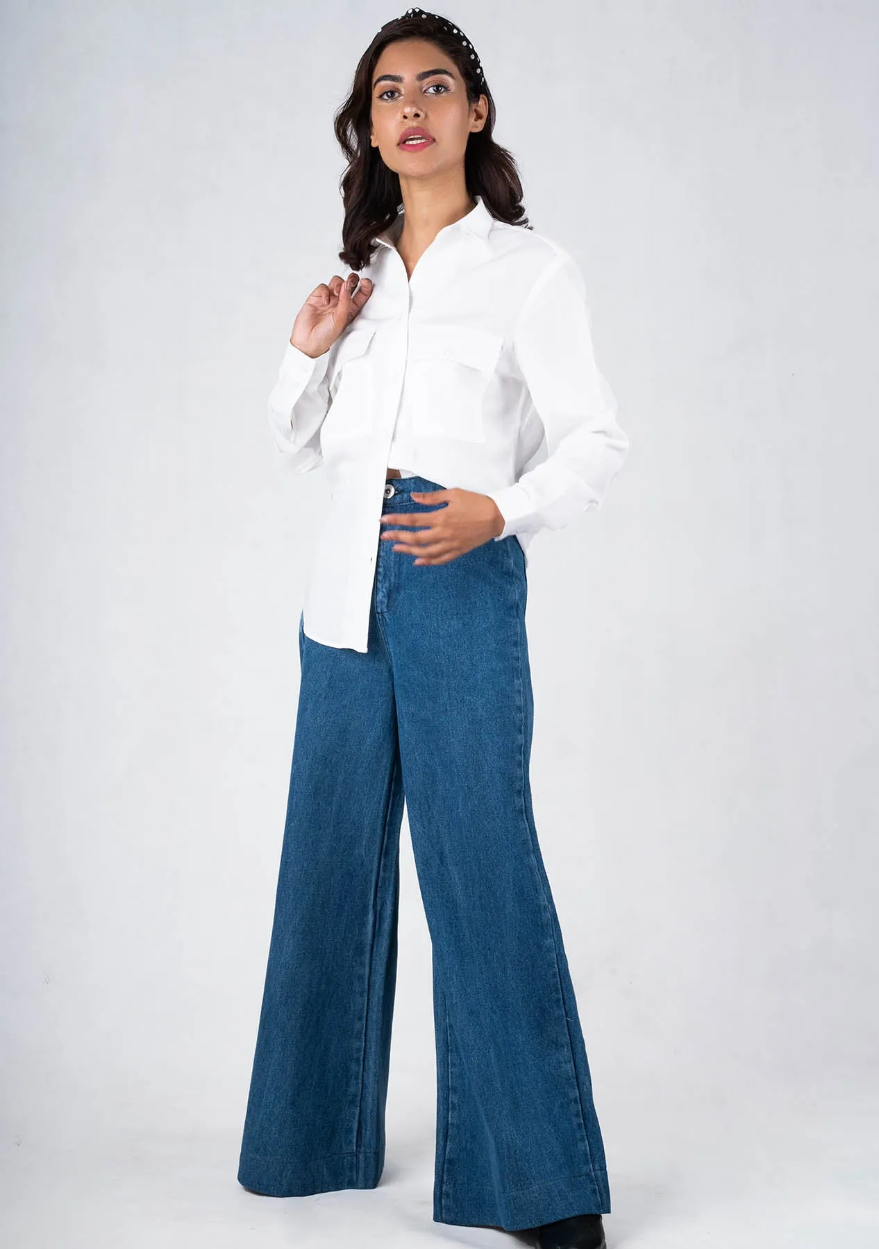 Wide Leg Bootcut Jean - blue