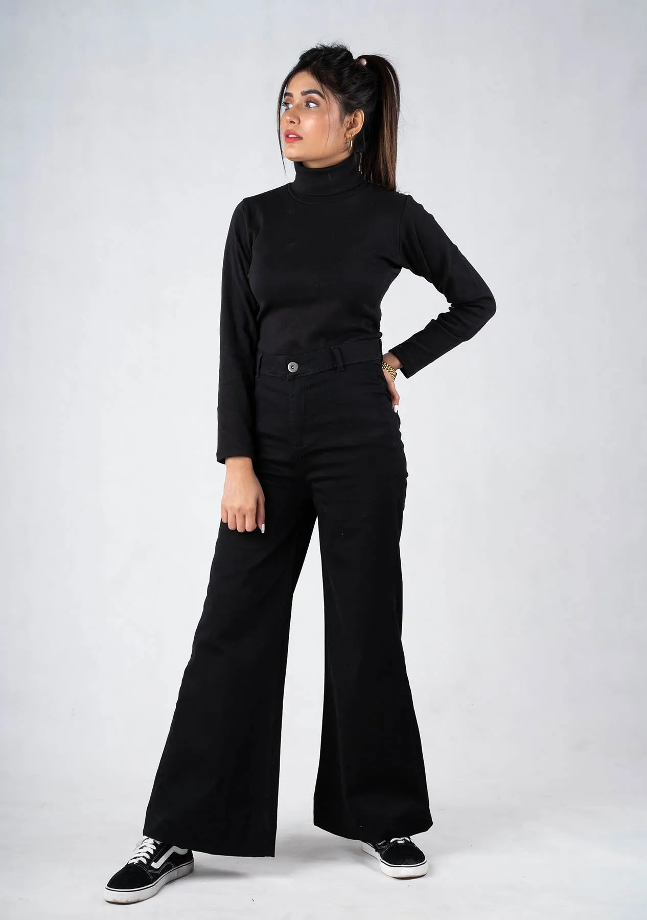 Wide Leg Bootcut Pant - black