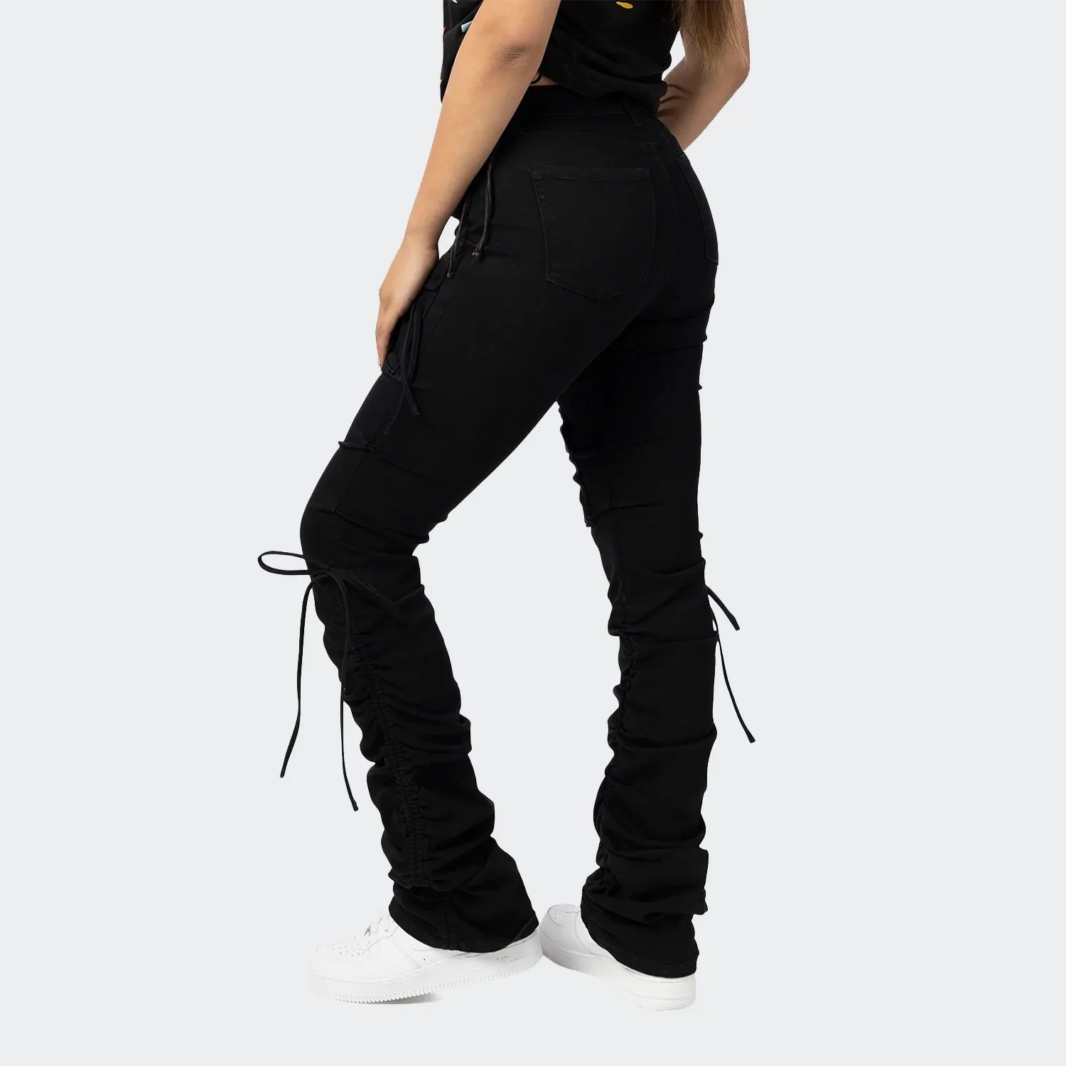 Women's Smoke Rise Red High Rise Strap Bootcut Twill Pants Black