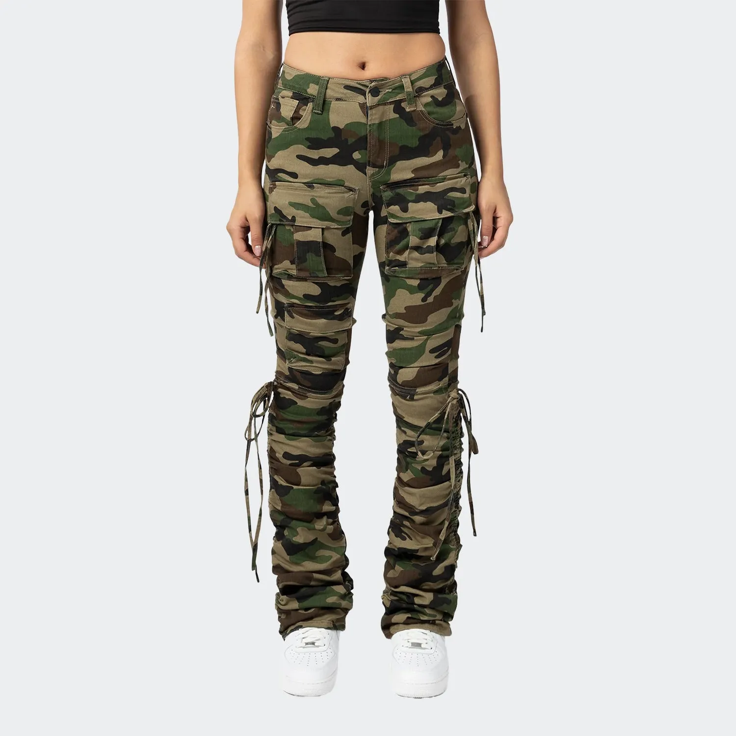 Women's Smoke Rise Red High Rise Strap Bootcut Twill Pants Wood Camo