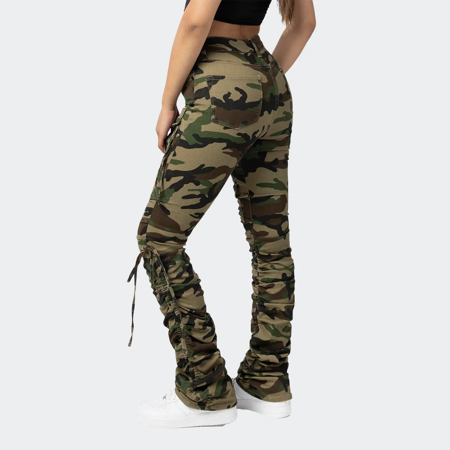 Women's Smoke Rise Red High Rise Strap Bootcut Twill Pants Wood Camo