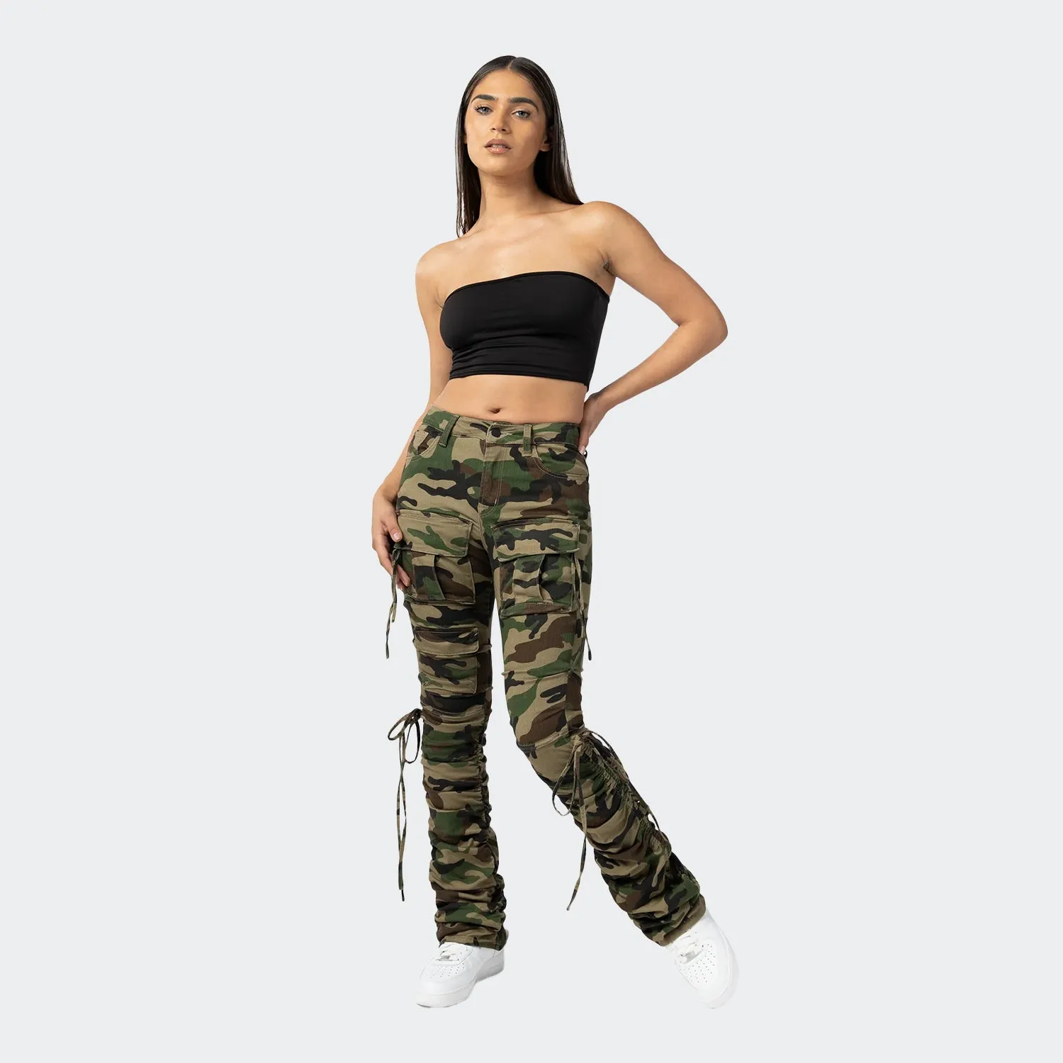 Women's Smoke Rise Red High Rise Strap Bootcut Twill Pants Wood Camo