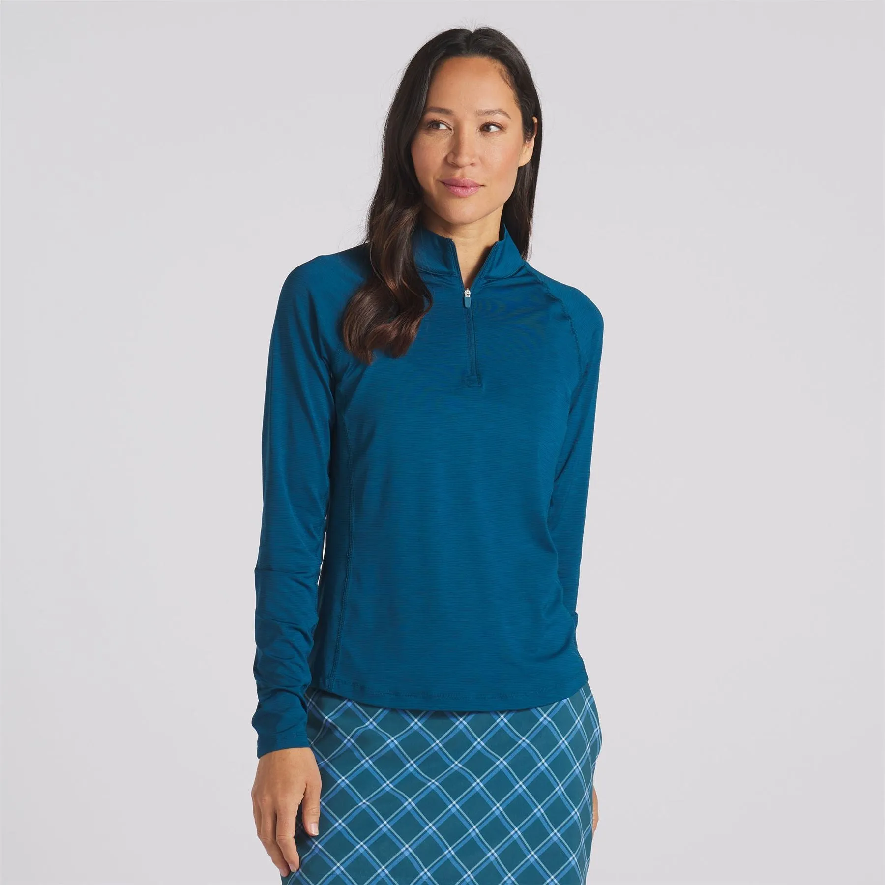 Womens You-V Solid Quarter Zip Mid Layer Blue - SS24