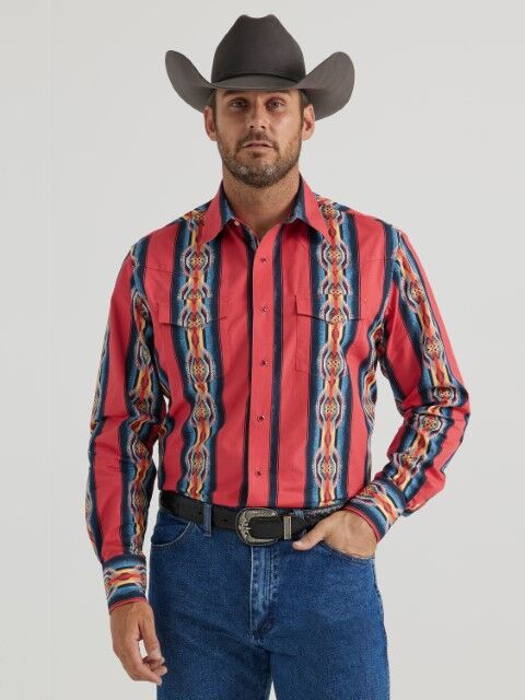 Wrangler Men's Dress Western Long Sleeve Shirt in Red