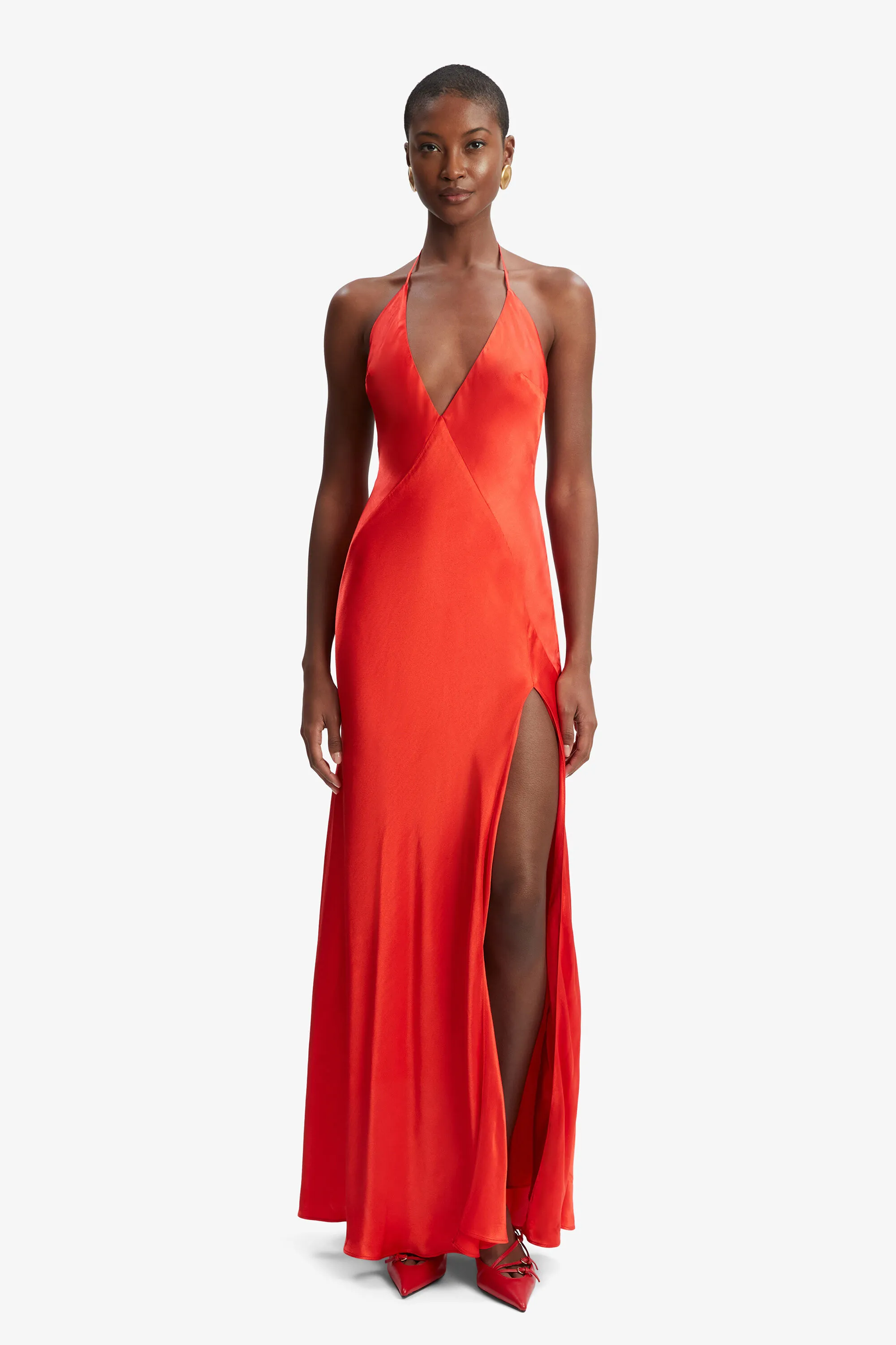 yve halter dress in fire red