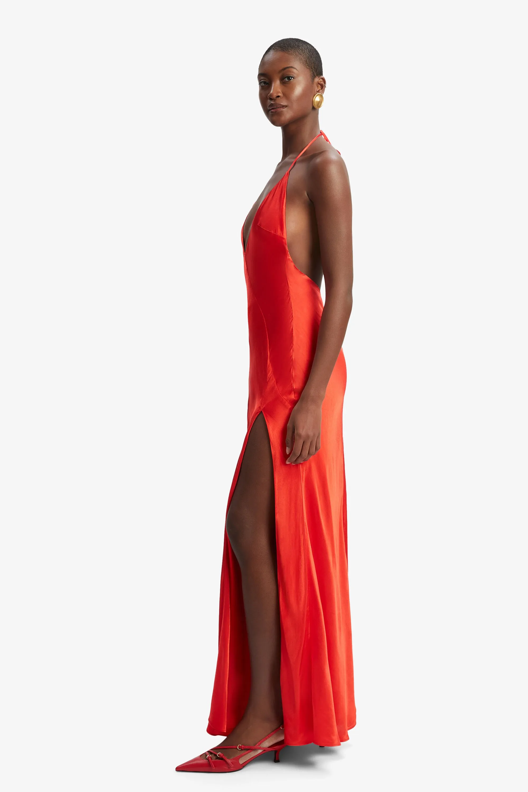 yve halter dress in fire red