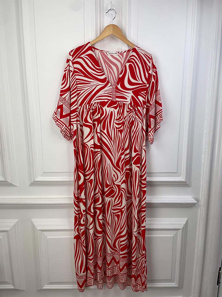 Zebra Print Smock Maxi Dress - Red